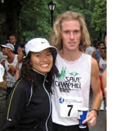 Toby Tanser, with Save Camphill T-shirt, competing in the Central Park event in New York.